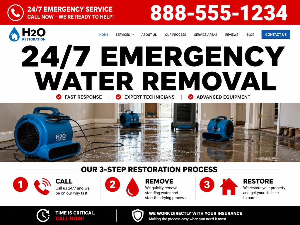 Homepage of the H2O Restoration restoration website